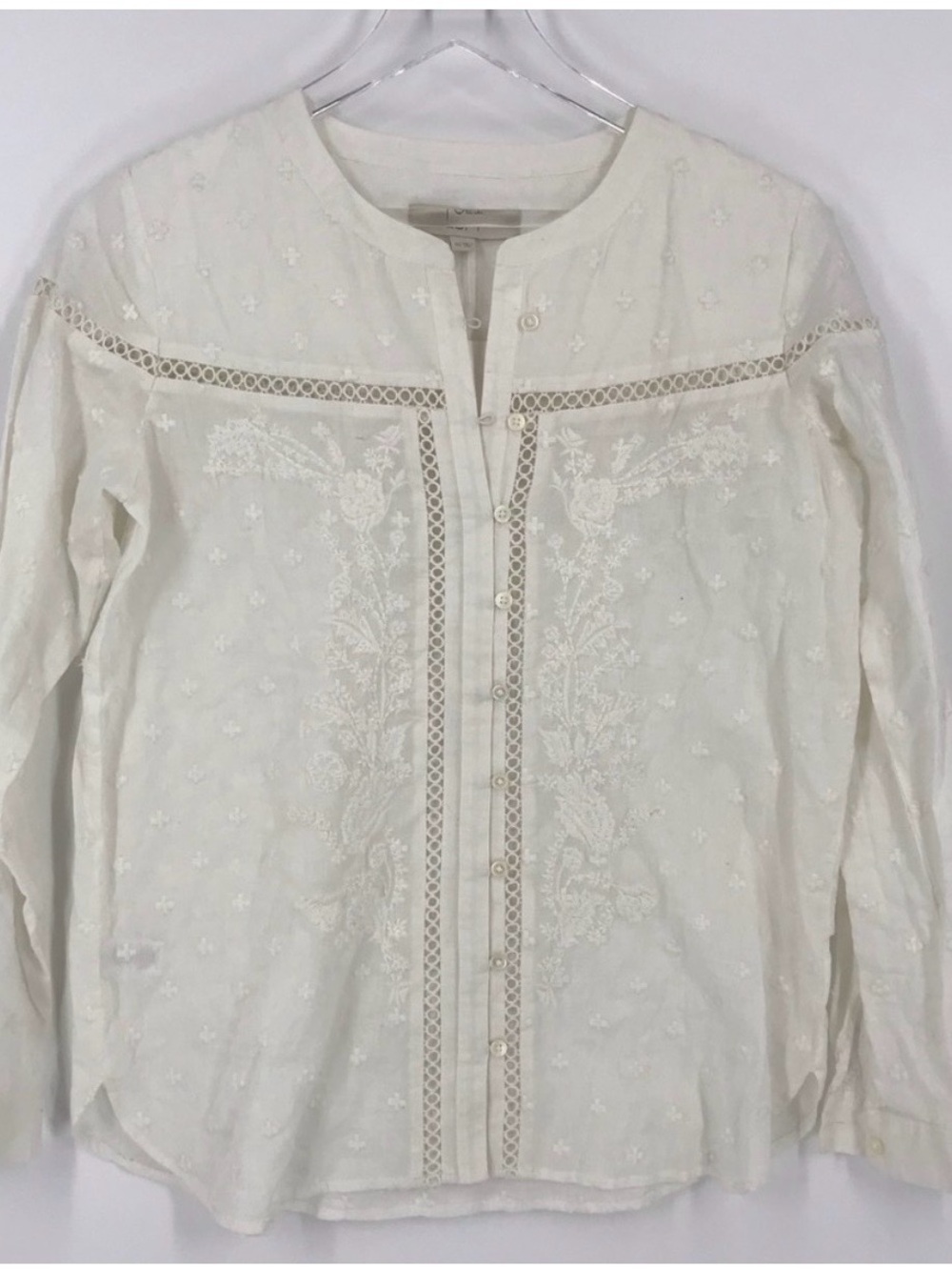 LOFT White Embroidered Button-Front Top